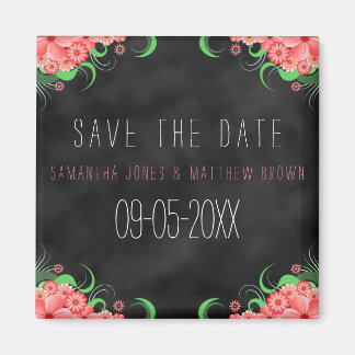 Black Chalkboard Pink Floral Save The Date Magnets