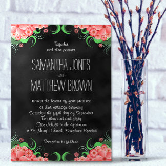 Black Chalkboard Pink Floral Wedding Invitation