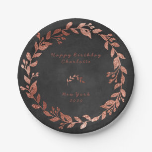 Black Chalkboard Pink Rose Gold Grey Christmas Paper Plate