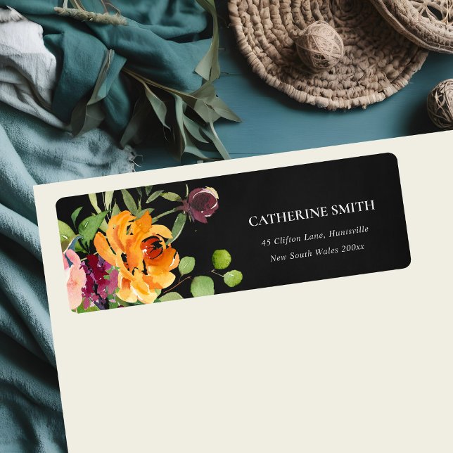 BLACK CHALKBOARD PINK YELLOW ORANGE FLORAL ADDRESS (Creator Uploaded)
