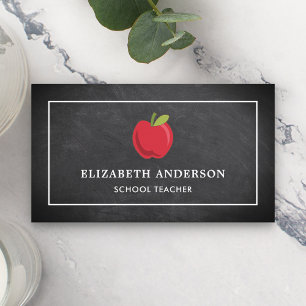 Black Chalkboard Red Apple School Teacher Business Card