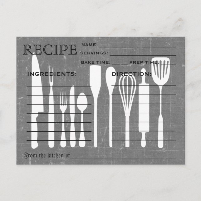 Black Chalkboard Retro Recipe Card Kitchen Tools (Front)