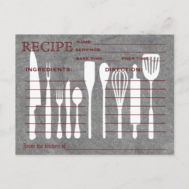 Black Chalkboard Retro Recipe Card Kitchen Tools (Front)