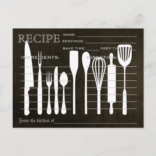 Black Chalkboard Retro Recipe Card Kitchen Tools (Front)