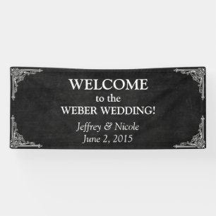 Black Chalkboard Rustic White Flourishes Wedding Banner