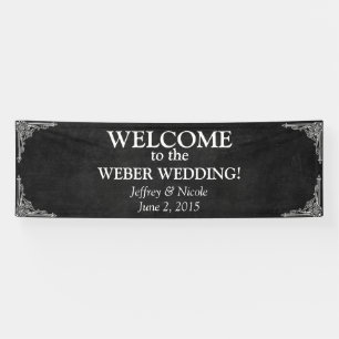Black Chalkboard Rustic White Flourishes Wedding Banner