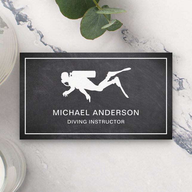 Black Chalkboard Scuba Diving Instructor Business Card (Creator Uploaded)