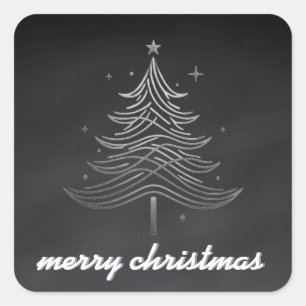 Black Chalkboard Sparkly Christmas Snowflake Tree Square Sticker