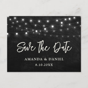 Black Chalkboard String Lights Save The Date Postcard