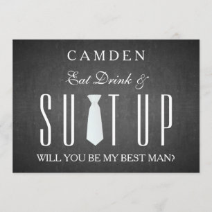 Black Chalkboard Suitup Will you be my Bestman Invitation