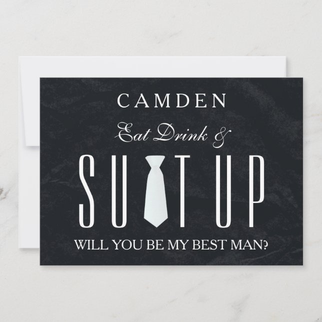 Black Chalkboard Suitup Will you be my Bestman Invitation (Front)