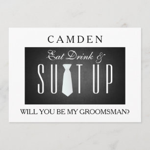 Black Chalkboard Suitup Will you be my groomsman Invitation
