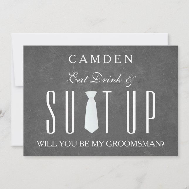 Black Chalkboard Suitup Will you be my groomsman Invitation (Front)