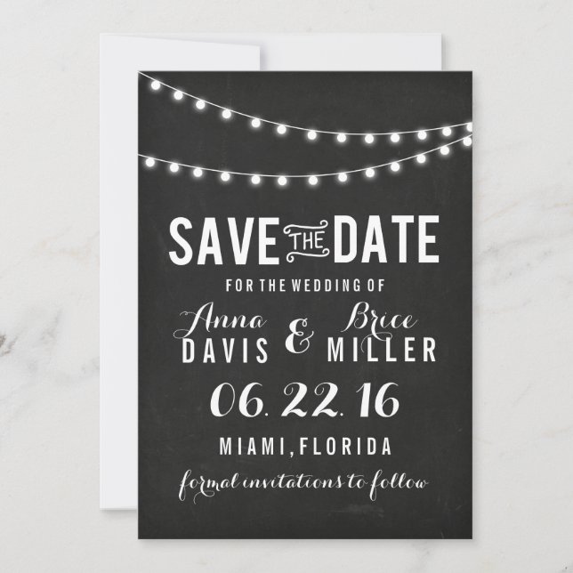 Black Chalkboard Summer String Light Save The Date (Front)