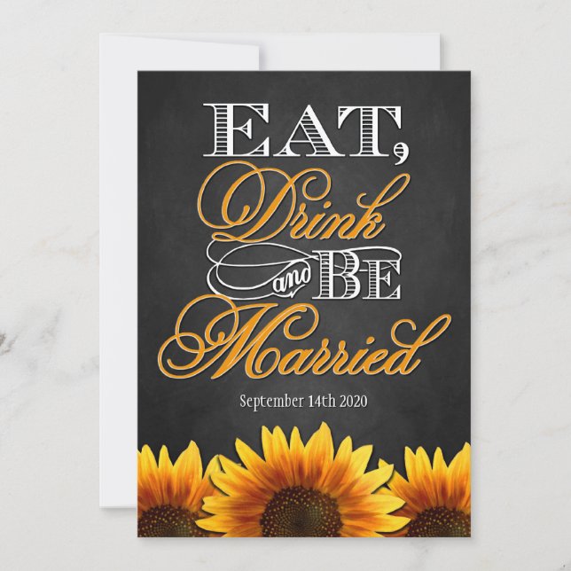 Black Chalkboard Sunflower Wedding Invitations (Front)