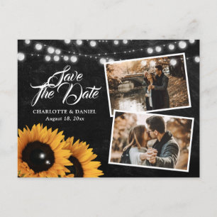 Black Chalkboard Sunflower Wedding Save The Date Announcement Postcard