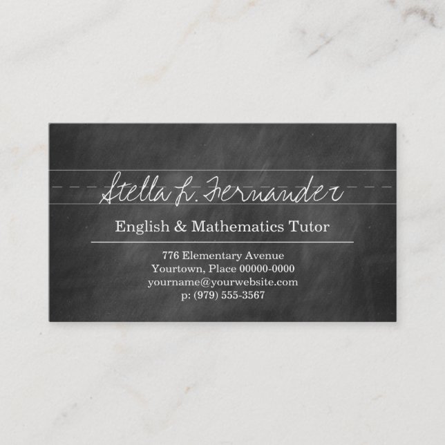 Black Chalkboard Teacher Tutor Business Card (Front)