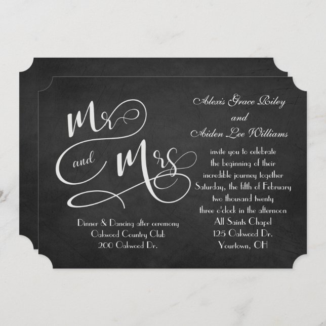 black chalkboard wedding invitation (Front/Back)