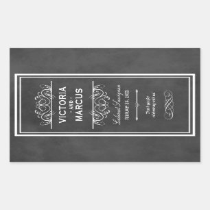 Black Chalkboard Wedding Monogram Wine Bottle Rectangular Sticker