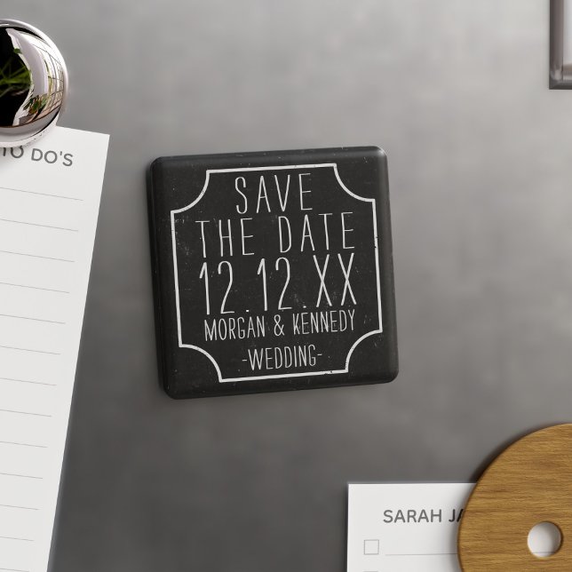 Black Chalkboard Wedding Save The Date Magnet (Save the Date with this rustic black and white magnets Just add your details)