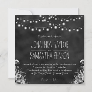 Black Chalkboard Wedding String Of Lights Invites