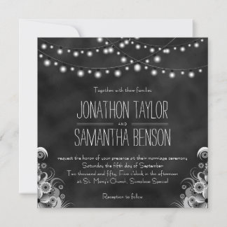 Black Chalkboard Wedding String Of Lights Invites
