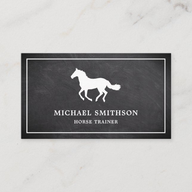 Black Chalkboard White Horse Riding Instructor Business Card (Front)