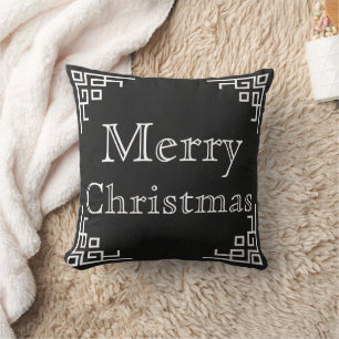 Black Chalkboard White Swirl Merry Christmas Cushion