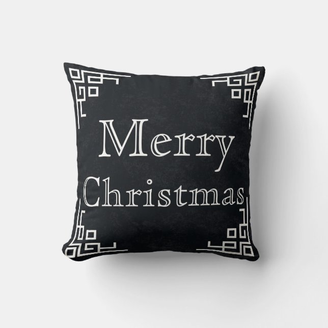 Black Chalkboard White Swirl Merry Christmas Cushion (Front)