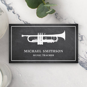 Black Chalkboard White Trumpet Music Teacher Business Card