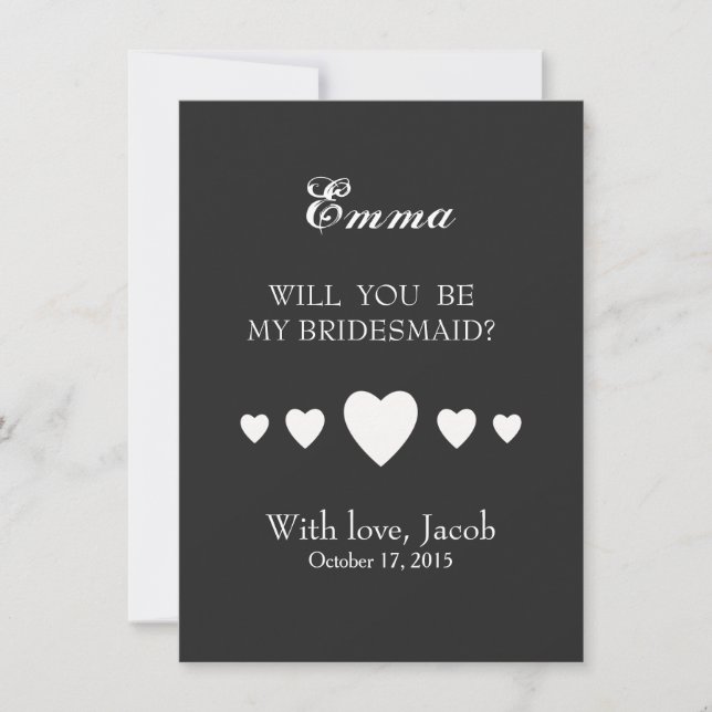 Black Chalkboard Will You Be My Bridesmaid Invitation (Front)