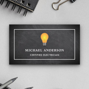 Black Chalkboard Yellow Light Bulb Electrician Business Card