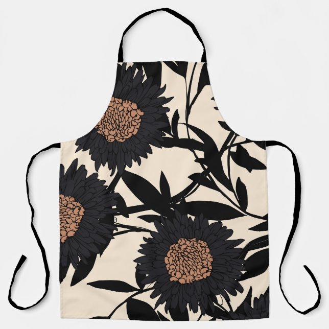Black chamomile, gerbera: cream background. apron (Front)