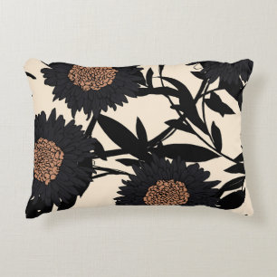 Black chamomile, gerbera: cream background. decorative cushion