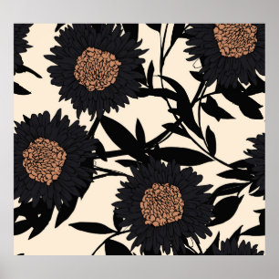 Black chamomile, gerbera: cream background. poster