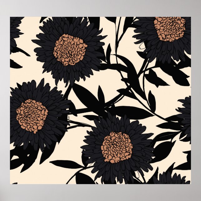Black chamomile, gerbera: cream background. poster (Front)
