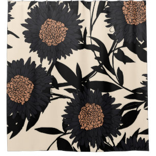 Black chamomile, gerbera: cream background. shower curtain