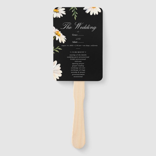  Black | Chamomile Wedding Hand Fan (Front)