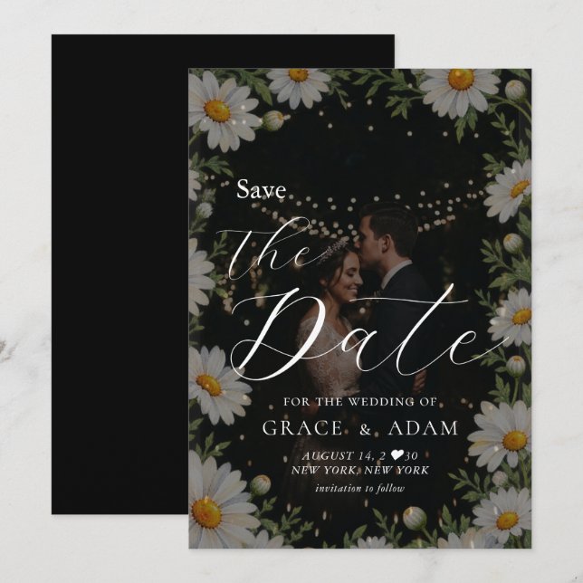 Black | Chamomile Wedding Save The Date (Front/Back)