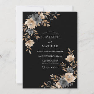 Black Champagne Leafy Wedding Invitation