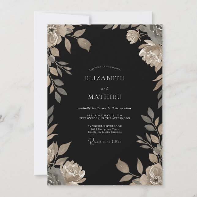 Black Champagne Vine Wedding Invitation (Front)