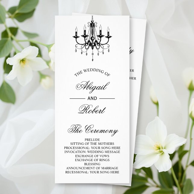 Black chandelier Old Money wedding program Rack Card (Creator Uploaded)