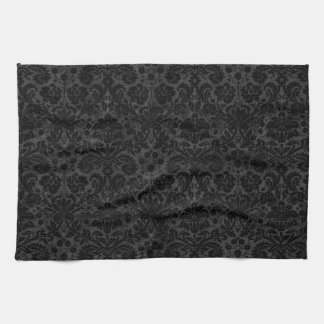 Black Charcoal Damask Tea Towel
