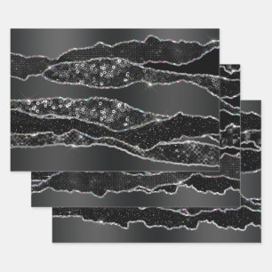 Black charcoal gray silver foil glitter classy  wrapping paper sheet