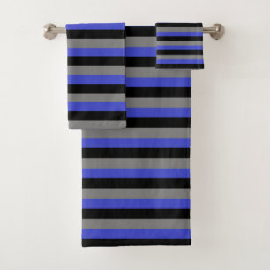 Black, Charcoal Grey and Blue Stripes Bath Towel Set