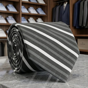 Black Charcoal, Grey And White Diagonal Stripes Tie