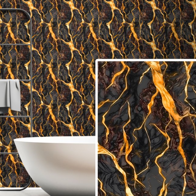 Black Charcoal Grey Brown & Bright Gold Marbled  Wallpaper (Creator Uploaded)