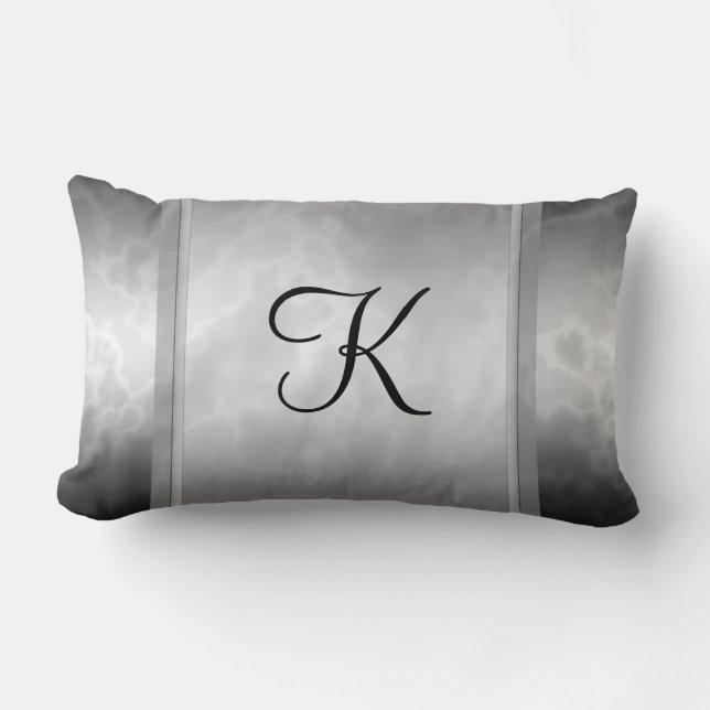 Black Charcoal Marble Personalised Lumbar Cushion (Front)