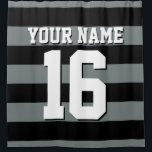 Black Charcoal Sports Jersey Preppy Stripe Shower Curtain<br><div class="desc">Preppy Striped Team Jersey / Sports Jersey / Football Jersey / Rugby Jersey with Custom Name Customise this with your own name or team name and a number. You can change the size, colour and placement of the text if you need to make changes, change the colour of or remove...</div>