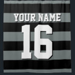 Black Charcoal Sports Jersey Preppy Stripe Shower Curtain<br><div class="desc">Preppy Striped Team Jersey / Sports Jersey / Football Jersey / Rugby Jersey with Custom Name Customise this with your own name or team name and a number. You can change the size, colour and placement of the text if you need to make changes, change the colour of or remove...</div>
